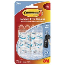 3M Command Mini Clear Hooks With Clear Strips Pk 6
