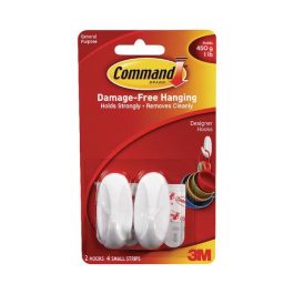 3M Command Small Oval Hooks With Strips Pk 2