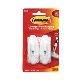 3M Command Medium Wire Hooks With Strips Pk 2