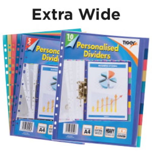 A4 COLOURFUL DIVIDERS HEAVY DUTY 300 MICRON EXTRA WIDE A4 BINDER FILING BY TIGER