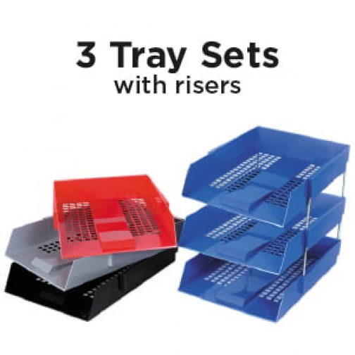 Letter/Filing Trays Complete Set of 3 with risers BLUE 