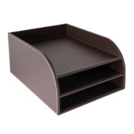 Osco Faux Leather 3-Tier Letter Tray Brown