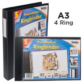 Tiger A3 Presentation 4-Ring Binders With 5 Pockets