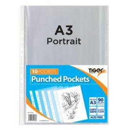 Tiger Punched Pockets A3 90 micron Portrait Pk 10