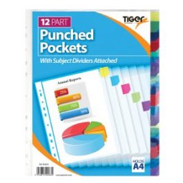 Tiger Punched Pockets With 12 Dividers A4 Pk 10