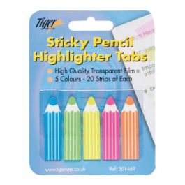 Tiger Sticky Pencil Highlighter Tabs Pk 100