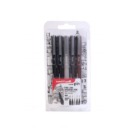 Uniball PIN-200 Drawing Pens Black, Light Grey, Dark Grey, Sepia Pk 5