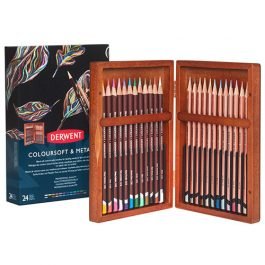Derwent Coloursoft Metallic Pencils Wooden Box Set Of 24