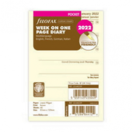 Filofax Pocket Week Per Page 4 Language Cotton Cream 2022 Diary Refill