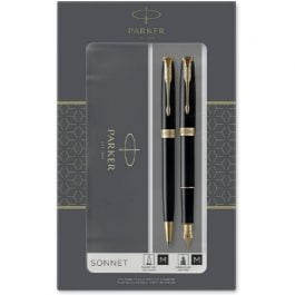 Parker Sonnet Duo Black Gold Trim Fountain Pen & Ballpen Set