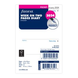 Filofax Pocket Week On Two Pages English 2024 Diary Refill