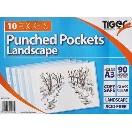 Tiger Punched Pockets A3 Landscape 90 micron Glass Clear Pk 10