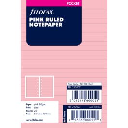 Filofax Pocket Pink Ruled Notepaper Refill