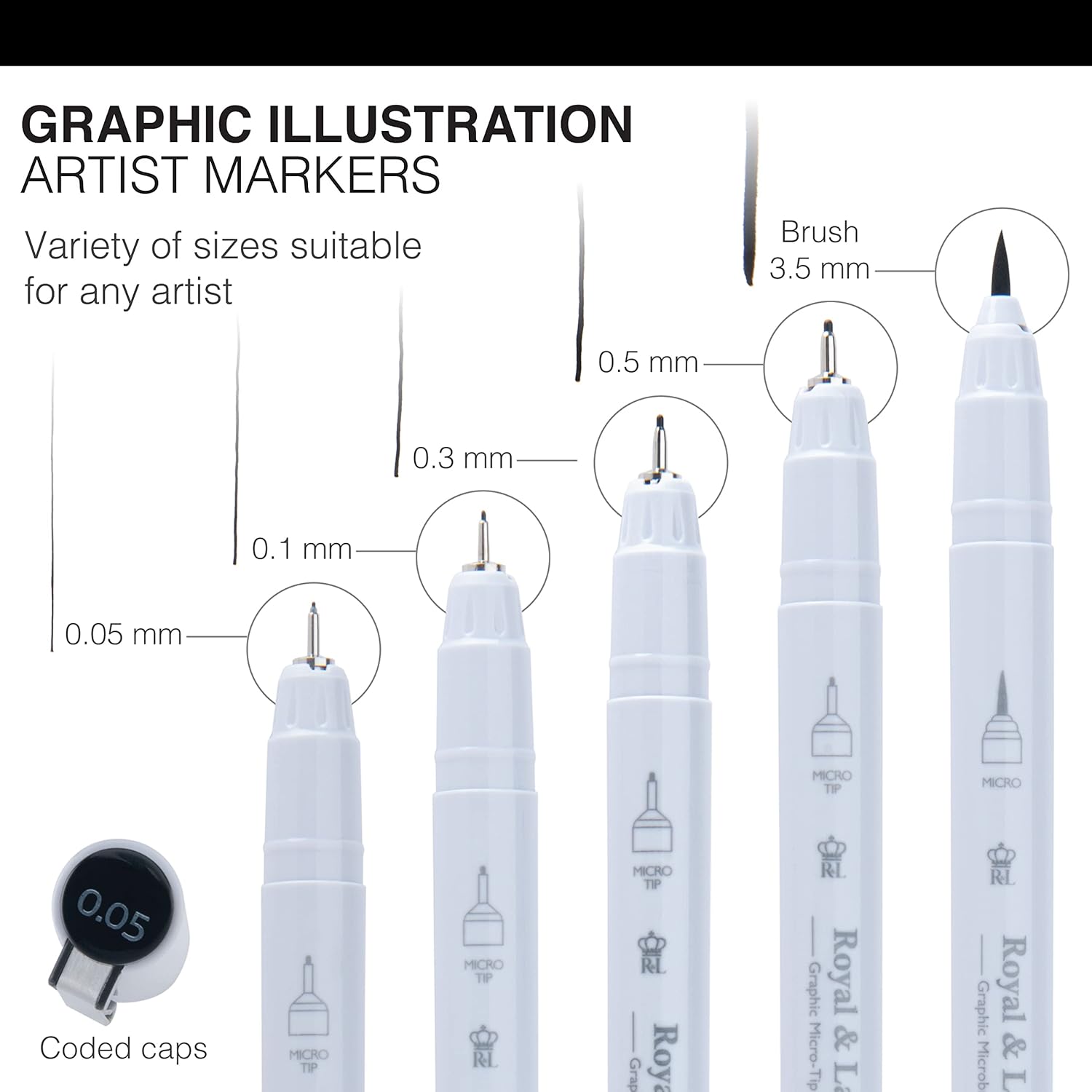 Royal & Langnickel Graphic Illustration Artist Markers Fineliner Black Pk 5 - Image 2