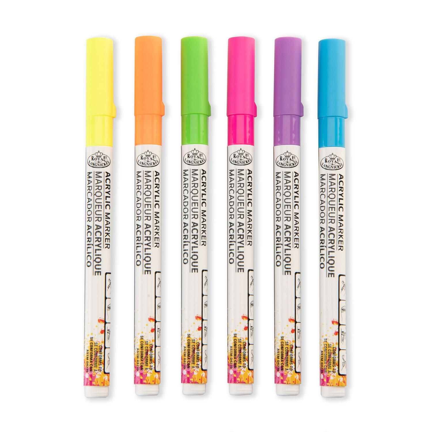Royal & Langnickel Acrylic Paint Markers 1.2mm Neon Pack of 6 - Image 2