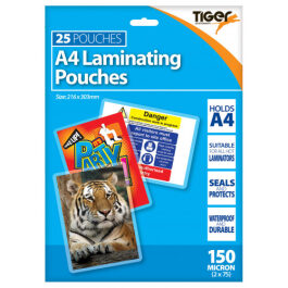 Tiger Laminating Pouches A4 150 micron Pk 25