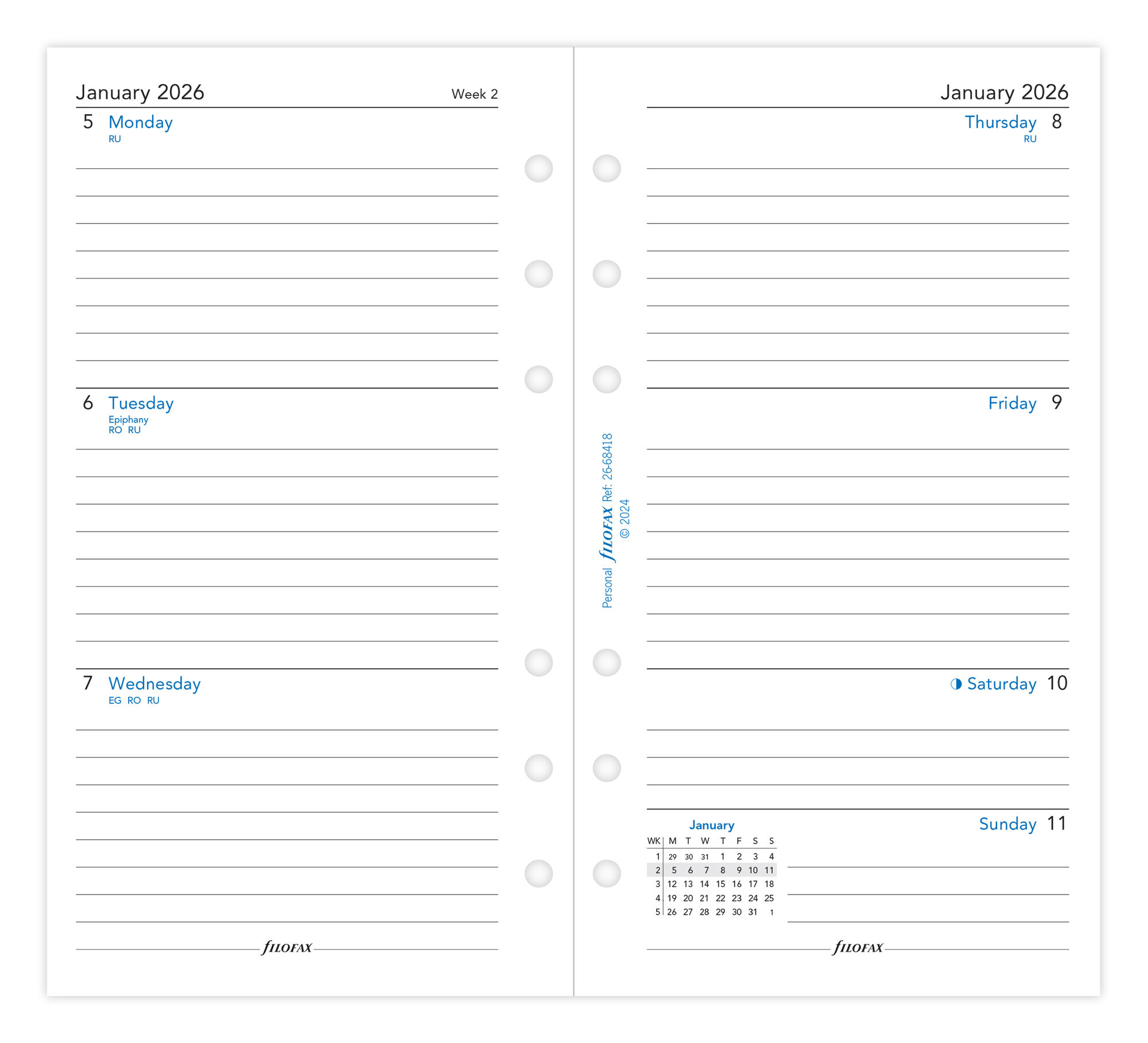 Filofax Personal Week On Two Pages Ruled 2026 Diary Refill - Image 2
