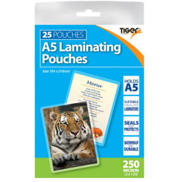 Tiger Laminating Pouches A5 250 micron Pk 25