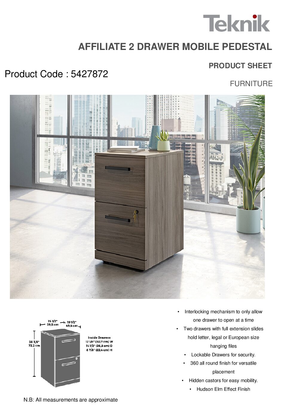 Teknik Affiliate 2 Drawer Mobile Pedestal Hudson Elm - Image 6