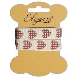 Eleganza Craft Gingham Hearts Natural Linen Ribbon 15mm x 2m