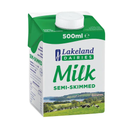 Lakeland UHT Semi-Skimmed Milk 500ml Pk 12
