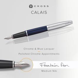Cross Calais Chrome & Blue Lacquer Fountain Pen