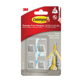 3M Command Small Stainless Steel Metal Hooks (Pack of 4)