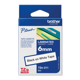 Brother P-Touch Tape Tze211 Black on White 6 mm