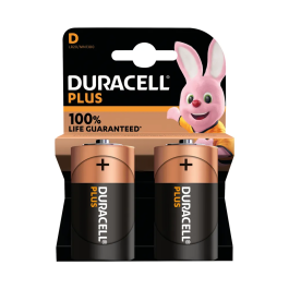 Duracell Plus D Battery Alkaline 100% Life Pk 2