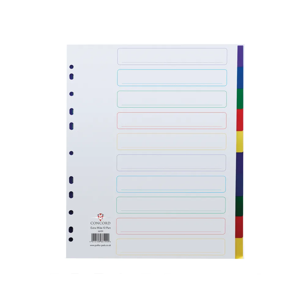 Concord Index 10-Part A4 Extra Wide Polypropylene Multicoloured