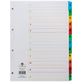Concord Index 1-12 A4 White with Multicolour Mylar Tabs