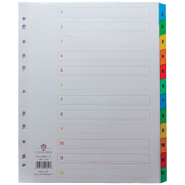 Concord Index 1-12 A4 Extra Wide Multicoloured Mylar Tabs