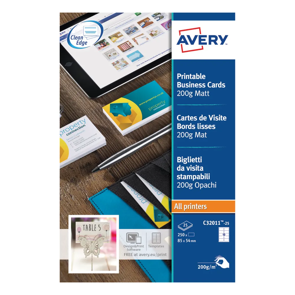 Avery Multipurpose Business Cards Matte White Pack 250