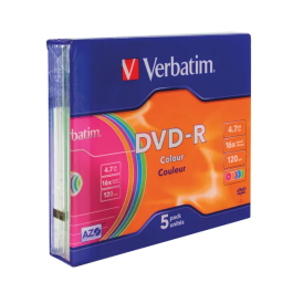Verbatim DVD-R Colour 16x 4.7GB Pk 5
