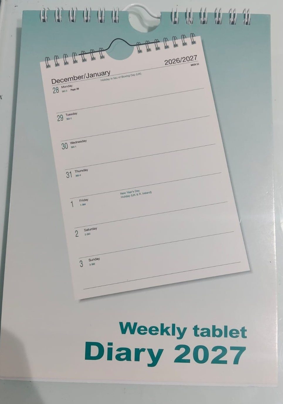 2027 A5 Weekly Tablet Calendar