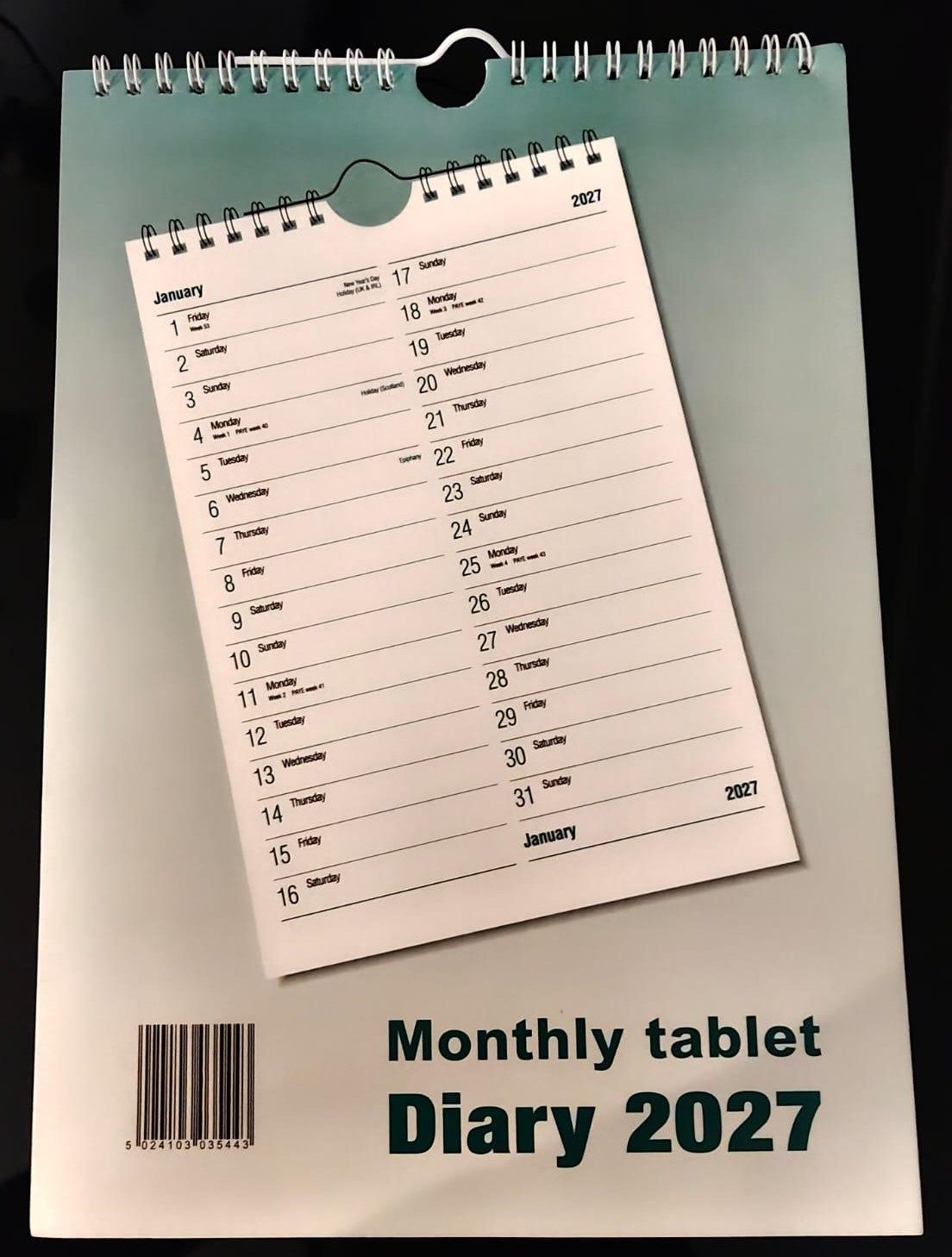 2027 A4 Monthly Tablet Calendar