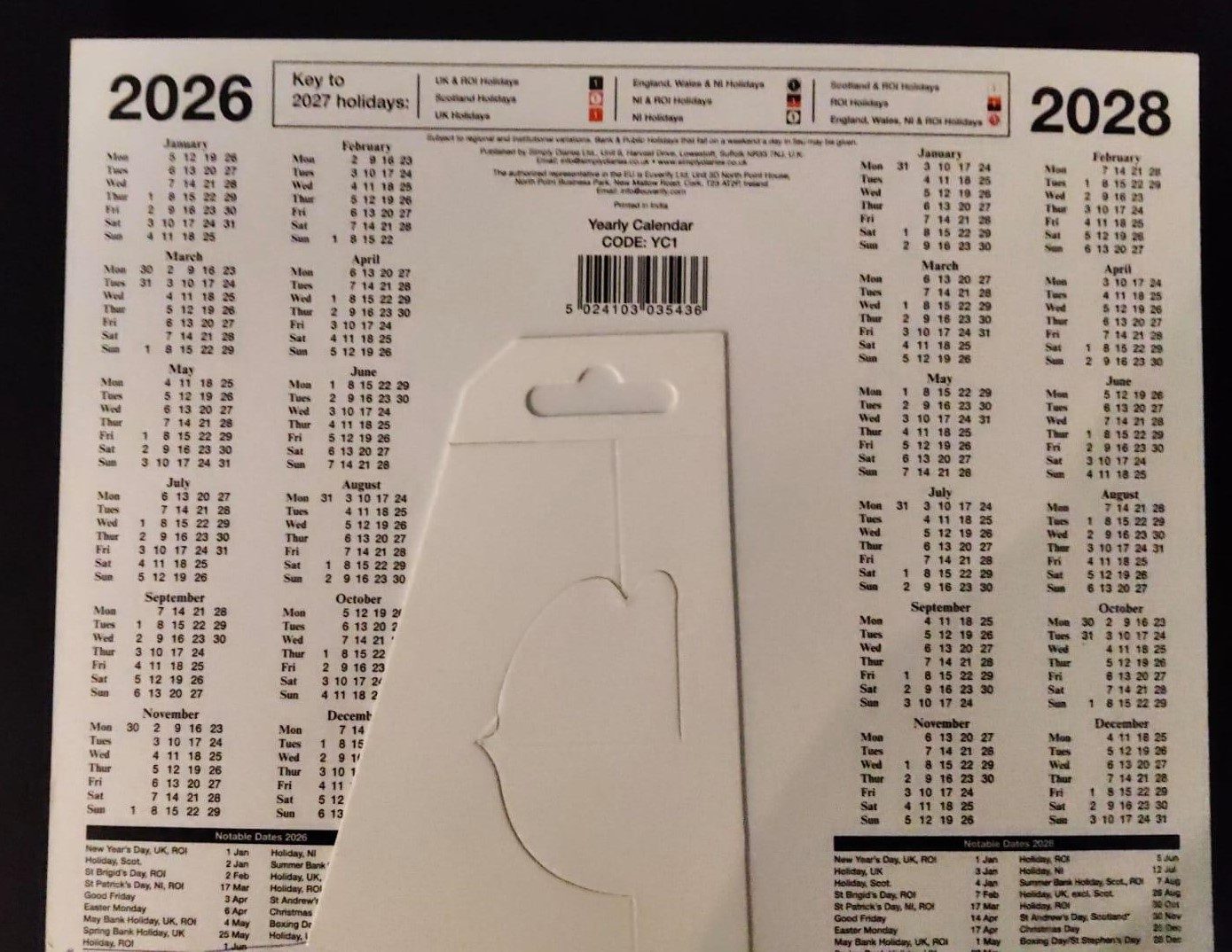 2027 Year To View Desk/Wall Calendar - Image 2