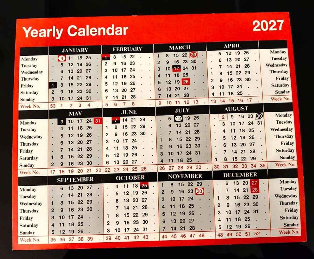 2027 Year To View Desk/Wall Calendar