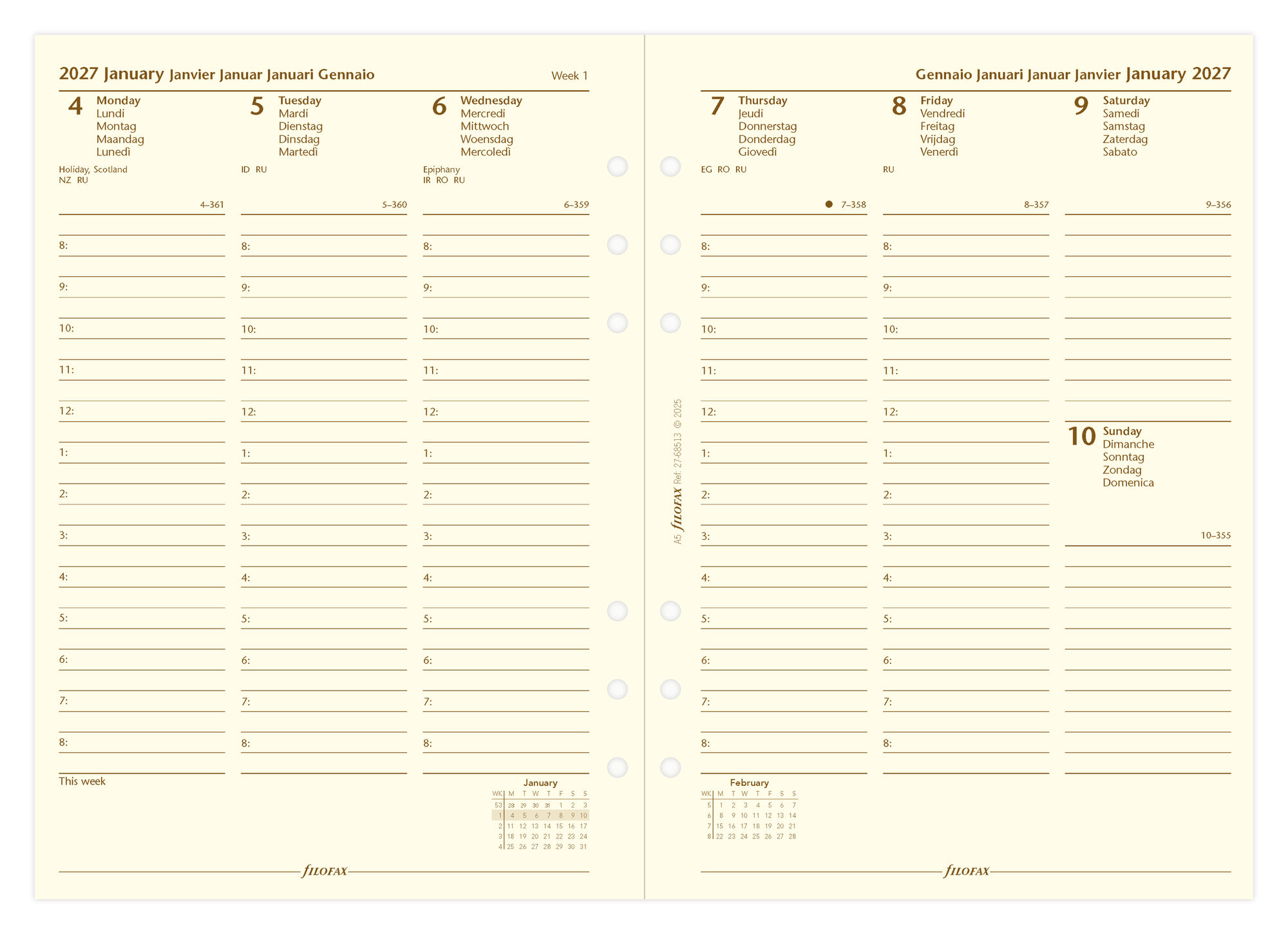 Filofax 2027 A5 Week On Two Pages Cotton Cream Diary Refill - Image 2
