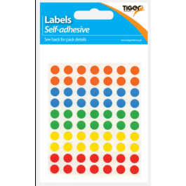 Tiger Coloured Self-Adhesive Labels 8mm Dots Assorted