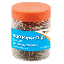 Tiger Essential Paper Clips 33mm Tub 500