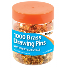 Tiger Essential Drawing Pins Brass Tub 1000