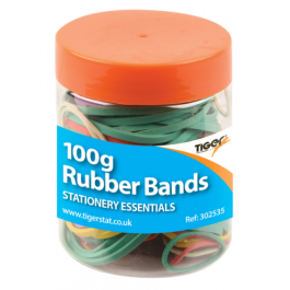 Tiger Essential Rubber bands Coloured Tub 100grams