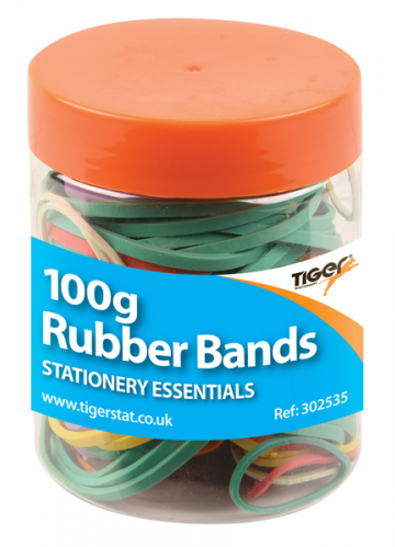 Tiger Essential Rubber bands Coloured Tub 100grams
