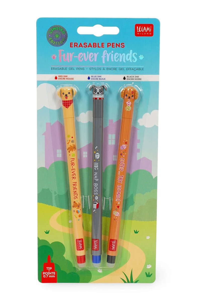 Legami Set of 3 Erasable Gel Pens Fur-ever Friends