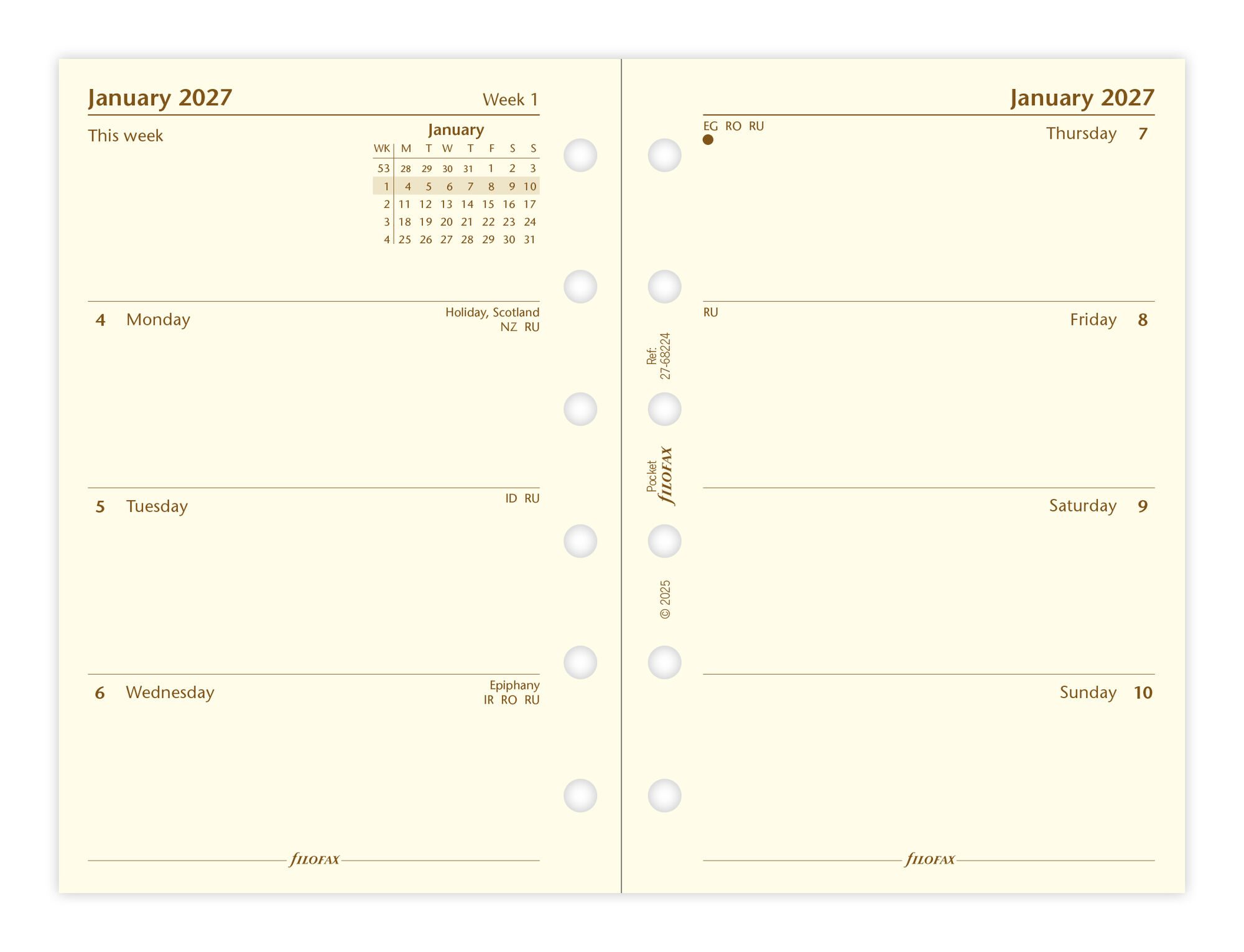 Filofax 2027 Pocket Week On Two Pages Cotton Cream Diary Refill - Image 2