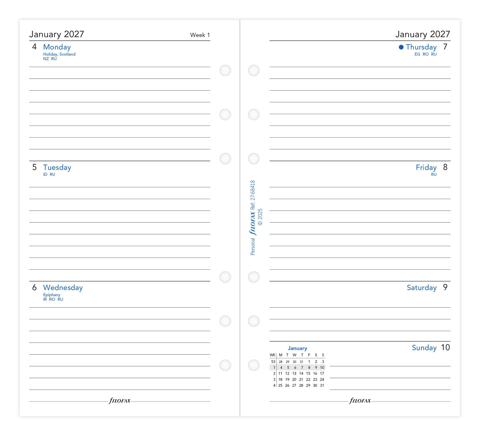 Filofax 2027 Personal Week On Two Pages Ruled Diary Refill - Image 2