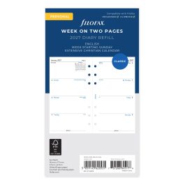 Filofax 2027 Personal Week On Two Pages Sunday Start Diary Refill