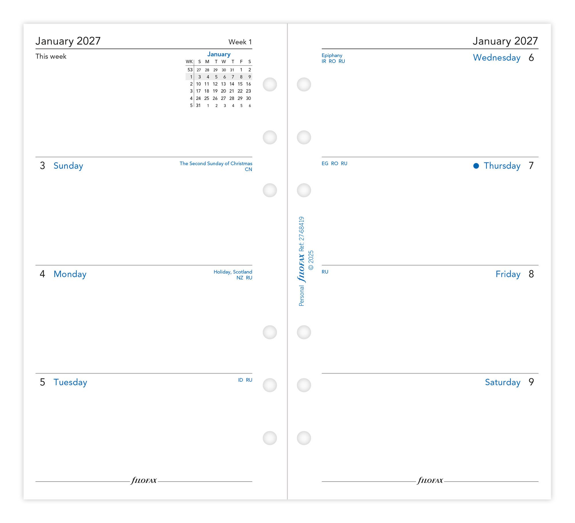 Filofax 2027 Personal Week On Two Pages Sunday Start Diary Refill - Image 2