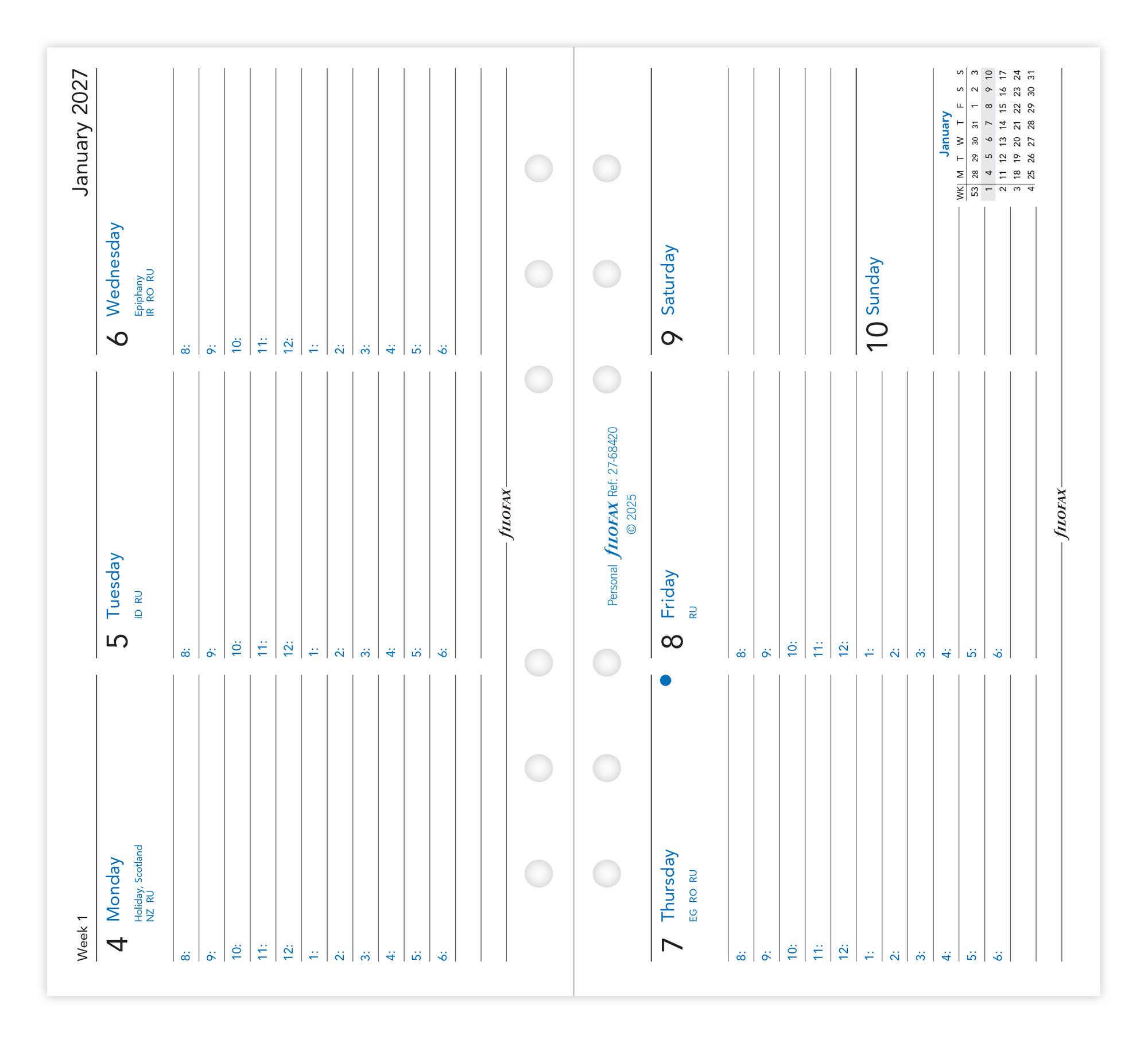 Filofax 2027 Personal Week On Two Pages Appointments Horizontal Diary Refill - Image 2